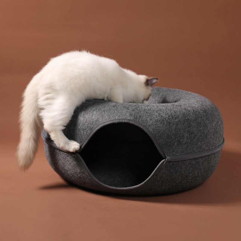 Round Woolen Felt Pet Dual-use Cat Nest - Top Shoppz